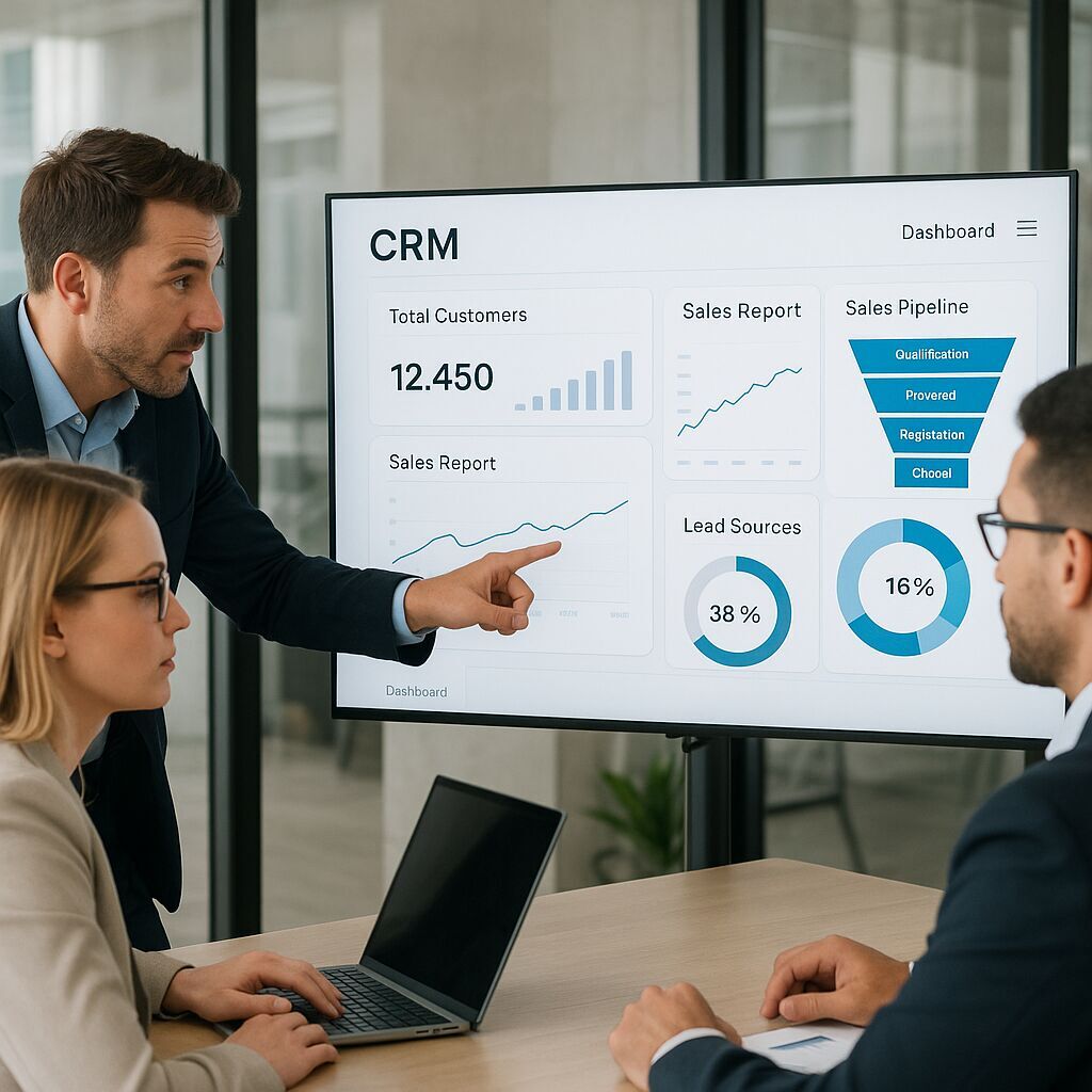 A professional team reviewing clean, organized CRM